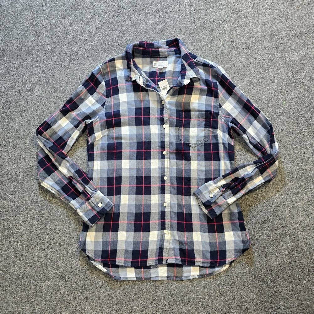 Gap Top Womens Size Small Blue Gray Plaid Boyfriend Shirt Flannel Casual Capsule